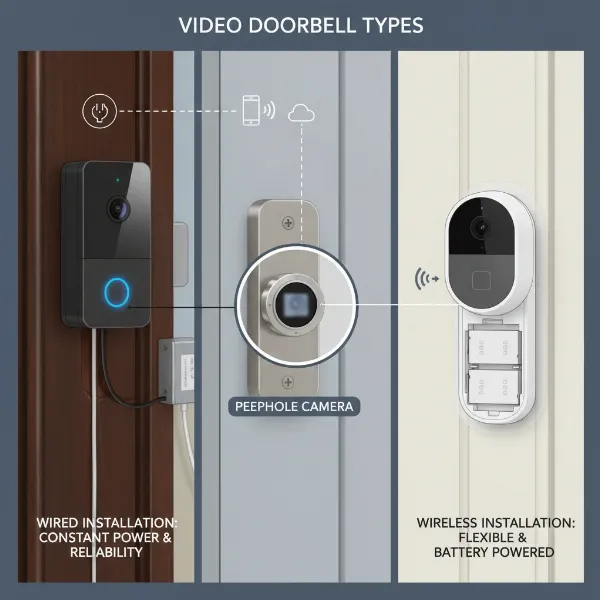 Various types of video doorbells including wired and wireless models suitable for apartment living